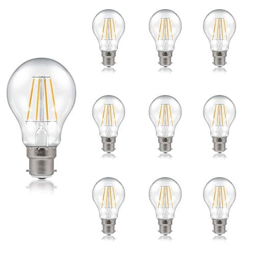 Image of Crompton Lamps LED GLS 7.5W BC-B22d Dimmable Filament (10 Pack) (60W Equivalent) 2700K Warm White Clear 806lm BC Bayonet B22 Multipack Light Bulbs