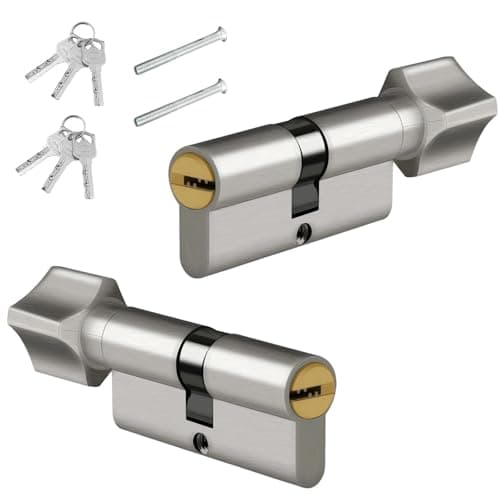 Image of SHENGYIG 2 x 70mm(35T/35) Nickel Euro Cylinder Lock,Door Barrel Lock,Thumbturn Knob with 6 Standard Keys,Anti-Pick,Anti-Bump,Anti Drill,High Security for UPVC,Wooden,Composite Doors
