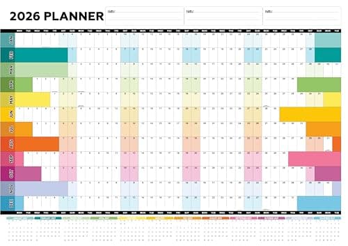 Image of 2026 Wall Planner A1 Large Year Planner UK Wall Calendar 2026 with Holidays Wall Chart for Office, Home, School & Business Landscape Year at a Glance White Multi 59.4 cm x 84.1 cm