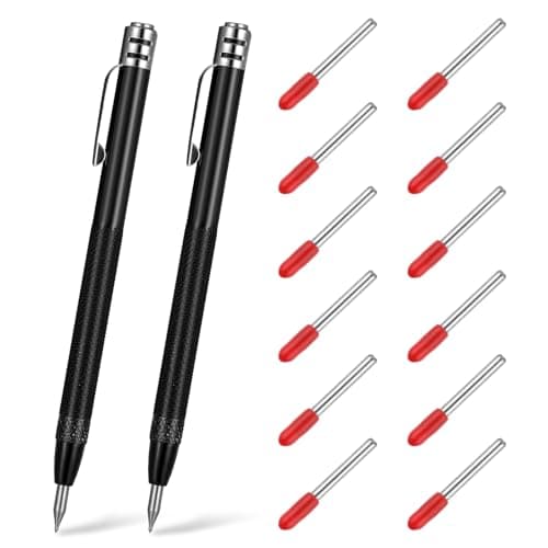Image of TIEOME 2 PCS Tungsten Carbide Scriber with Magnet with 12 Replacement Marking Tip, Aluminium Etching Engraving Pen Machinist Carbide Scribe Tool Etching Pen With Clip for Glass/Ceramics/Metal Sheet