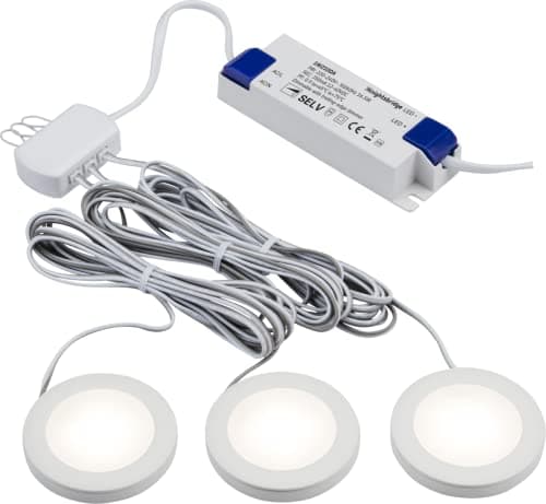 Image of Knightsbridge Pack of 3 Warm White LED Dimmable Under Cabinet Lights in White, UNDKIT3WWW