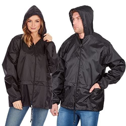 Image of Style It Up Unisex Mens Ladies Water Resistant Plain Raincoat Kagools Jacket Hooded Cagoule (Black, L)