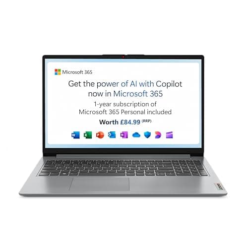 Image of Lenovo IdeaPad 1, 15 inch Full HD Laptop, Intel Celeron N4500, 4GB RAM, 128GB eMMC, Windows 11 Home S, Microsoft 365 Personal, Cloud Grey