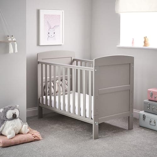 Image of Obaby Grace Mini Cot Bed – Warm Grey – 120 x 60 cm Convertible Baby Cot to Toddler Bed with Adjustable Base & Teething Rails