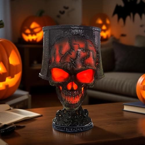 Image of Gonggi Halloween Skull Flame Lamp, Skull Statue Desk Lamp, Halloween Decorative Lights, Spooky SkullLamp Crack Design for Home, Pub & HalloweenParty - Creates Mysterious & Dark Atmosphere