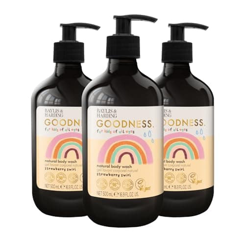 Image of Baylis & Harding Goodness Kids Strawberry Swirl Natural Body Wash, 500 ml (Pack of 3) - Vegan Friendly