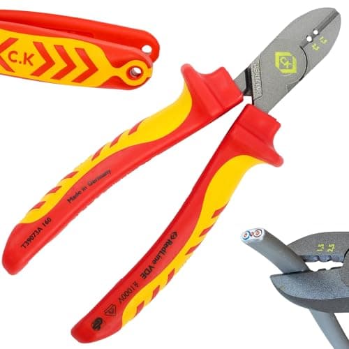 Image of C.K Redline 2025 Edition VDE Cable Cutter & Stripper 160mm, German Made Electrical Insulated Wire Side Cutters, Lanyard Ready Heavy Duty Electrician Croppers, Electricians Snips, CK Tools T39073A 160
