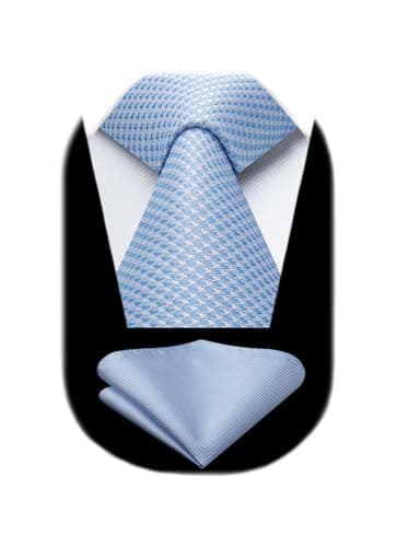 Image of HISDERN Light Blue Ties for Men Wedding Tie & Pocket Square Set Formal Business Necktie Handkerchief Houndstooth Neckties