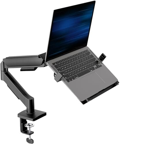 Image of VIVO Universal Adjustable 10 to 15.6 inch Laptop Mount for Desk, Single Tension Arm VESA Notebook Stand with C-clamp and Grommet Options, Black, STAND-V001O-L
