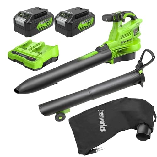 Image of Greenworks 48V(24V x 2) Cordless Leaf Blower and Vacuum GenII with 45L Mulching Bag, 386km/h,14.73m³/min, Two 4Ah Batteries & Dual-port Charger, 3 Year Guarantee BL48L421-01
