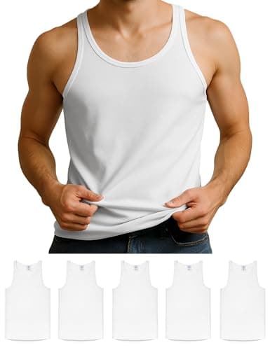 Image of ALPIDEX 5 Pack Men's Undershirt 100% Cotton Sleeveless T-Shirt Singlet Undershirts Classic Sports Vests Tank Top Men, Size:m, Colour:White