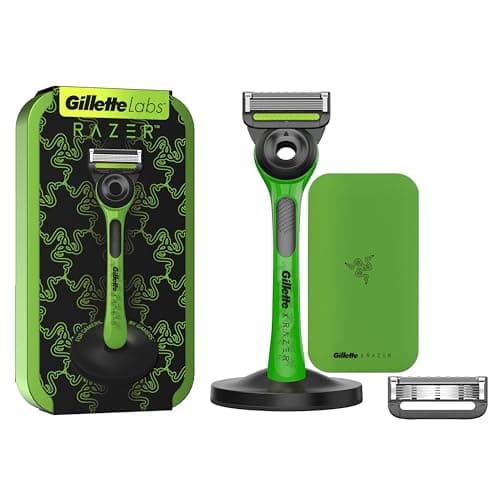 Image of Gillette Labs with Exfoliating Bar, Razer Limited Edition, Razor and Travel Case for Storage On The Go, 1 Handle - 2 Blades, Stand, Green 2 Count