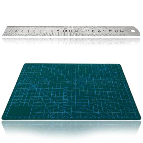 Image of A4 Double-Sided Self Healing Cutting Mat with Ruler Set, 3mm Thick Craft Cutting Mat Non-Slip with Grid Lines for Sewing Quilting Scrapbooking DIY Art Work, Fabric & Paper Craft (29.7x21cm)
