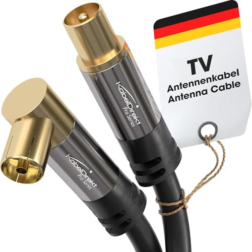 Image of KabelDirekt – 4K TV Aerial Cable, Coaxial Cable, 90° Angled/Straight – 5m – Digital/Analogue – Available in 0.5-20m (Straight Plug/Angled Socket, DVB-C/DVB-T/DVB-S, black)