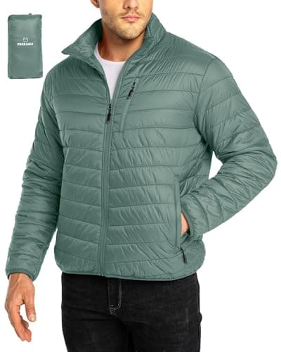 Image of 33,000ft Mens Winter Lightweight Jacket Warm Short Packable Puffer Jacket Transitional Padded Jacket Quilted Jacket for Men Lined for Hiking Travelling Forest Green L