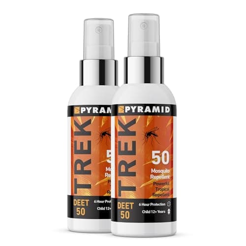 Image of Pyramid Trek 50 Insect Repellent, 50% DEET Max Strength Mosquito Repellent, Up to 6hrs Protection. Unscented, Fast-Drying Spray for Travel, Trekking, Camping, Festivals. Suitable for Age 12+ (2x60ml)