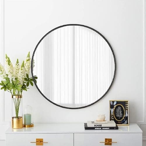 Image of Trintion Round Mirror 60cm Circle Hanging Wall Mirror Home Decorative Wall Mounted Vanity Mirror for Bathroom Living Room