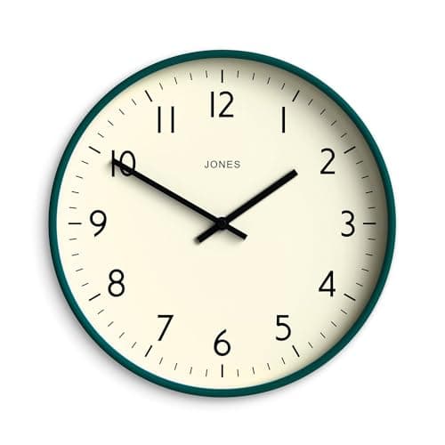 Image of Jones Clocks® Studio wall clock | Modern round style | 30cm | Dark green | Easy to read numbers | Versatile design for kitchen, living room or office