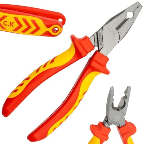 Image of C.K Redline 2025 Edition VDE Access Plier & Cutter 180mm, 1000v Insulated Electrical Pliers and Wire Cable Cutters, Electricians Engineer Croppers Snips Electrician, CK Tools T39077A 180