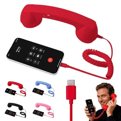Image of Retro Phone Handset for iPhone & Android, 2026 New Type-C Wired Receiver with Microphone & Speaker, Vintage Landline Style Handle for Noise Cancelling Calls, Meetings, and Home Office Desk Use (Red)