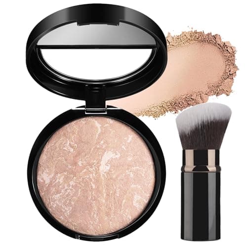 Image of Colour Correcting Powder Foundation with Brush, Baked Foundation for Mature Skin, Brighten Illuminating Color Correcting foundation, Medium to Full Coverage, Oil-Control Smooth Makeup