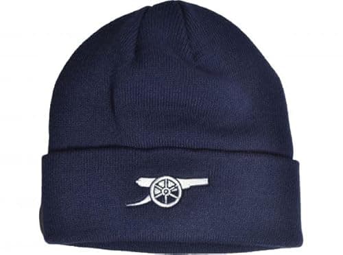 Image of Arsenal FC Gunners Cannon Logo Red Cuff Beanie Hat - Licensed EPL, Navy, One Size