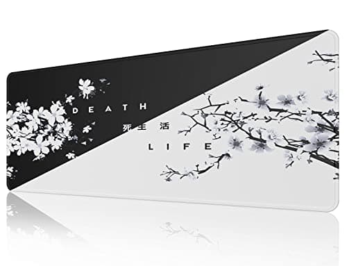 Image of EFISH Black and White Japanese Cherry Tree Blosson Mouse Pad (31.5 × 11.8 × 0.12 inch) Extended Large Mouse Mat Desk Pad, Stitched Edges Mousepad,Non-Slip Rubber Base,Gaming Mouse Pad