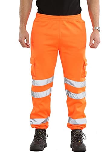 Image of kraftd Mens Hi Vis Work Trousers Hi Viz Joggers Reflective Workwear High Visibility Tracksuit Bottoms Orange