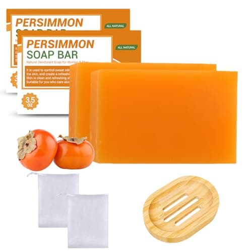 Image of 2 Pack Persimmon Soap Bars with Foaming Net & Soap Dish | Natural Hand & Body Wash for Men & Women | Deep Cleansing & Odor Eliminating Formula