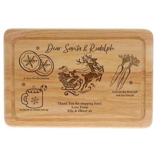 Image of Ellie Charles Personalised Christmas Eve Board | Santa Stop Here Plate | Father Christmas Treat Plate | Solid Wood Board