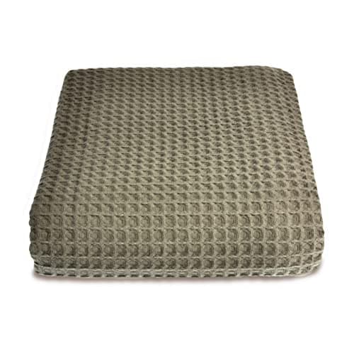 Image of Allure Waffle Throw Blanket, 100% Cotton Luxury Double Bedspread, 175 x 225cm (Khaki)