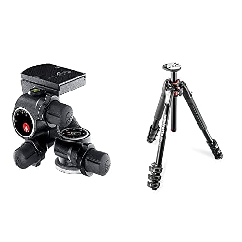Image of Manfrotto 410 Junior Geared Head with Release Plate and Micrometric Knobs, Black & 190XPRO Aluminium 4 Section Tripod with Horizontal Column
