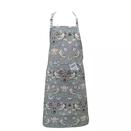 Image of Le Chateau William Morris Pale Blue Strawberry Thief 100% Cotton Apron - Kitchen Linens Gifts - Adjustable Halter Neck Adults Apron