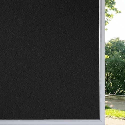 Image of rabbitgoo Blackout Window Film, Black Out Window Film Privacy Day and Night, Blackout Glass Sticker Vinyl Covering for Glass Doors, Light Blocking UV Protection Dark Black 44.5x200 cm