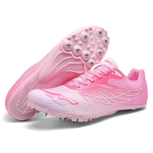 Image of sekiueo Track and Field Spikes Shoes Men Women Race Jumping Running Sneakers Breathable Training for Boys Girls,Pink,6.5 UK