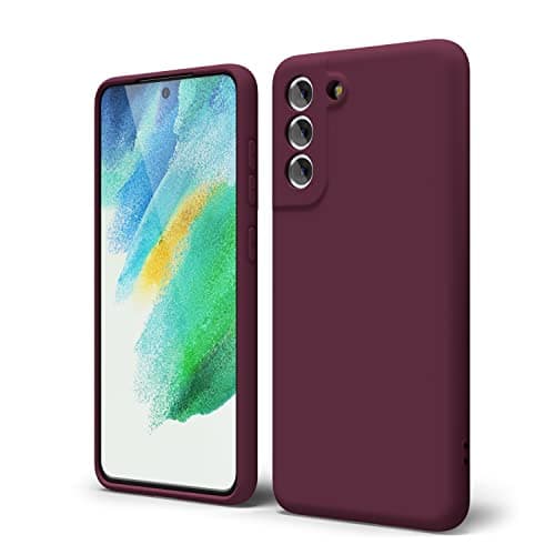 Image of Oakxco for Samsung Galaxy S21 FE 5G Phone Case Liquid Silicone, Cute Thin Slim Soft Rubber TPU Smooth Gel Cover for Women Girl Aesthetic Design, Matte Solid Protective & Shockproof, Burgundy Plum Wine