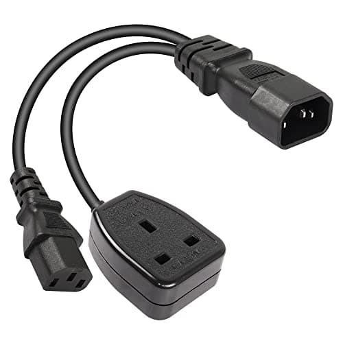 Image of CERRXIAN 1FT C14 to C13 + UK Outlet Socket Y Splitter Power Cable,IEC 320 C14 Male to C13+UK Female AC Conversion Cable