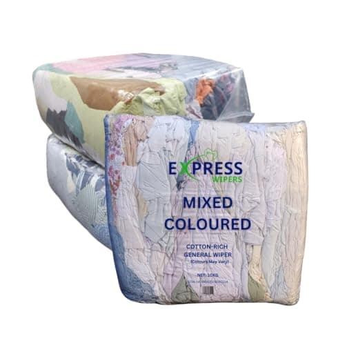 Image of EXPRESS WIPERS - 30kg Triple Pack (3 x 10kg) Bales of General Mixed Coloured Cotton-Rich Cleaning Rag Wipers