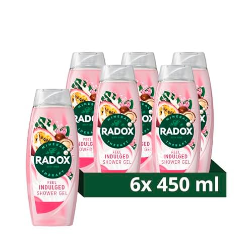 Image of Radox Mineral Therapy Feel Indulged Shower Cream Body Wash uniquely blended with minerals, herbs and a passionfruit & shea scent for a mood-boosting experience 6x 450 ml