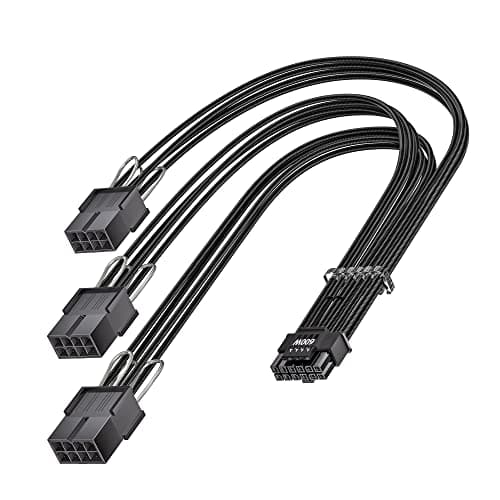 Image of Fasgear PCI-e 5.0 Extension Cable,16Pin(12+4) Male to PCI-E 5.0 3x8Pin Female Sleeved Extension Cable with 4 Cable Combs,30cm 12VHPWR(12V-2x6) Cable for GPU 3090Ti&RTX 4080 4090 5070 5080 16AWG