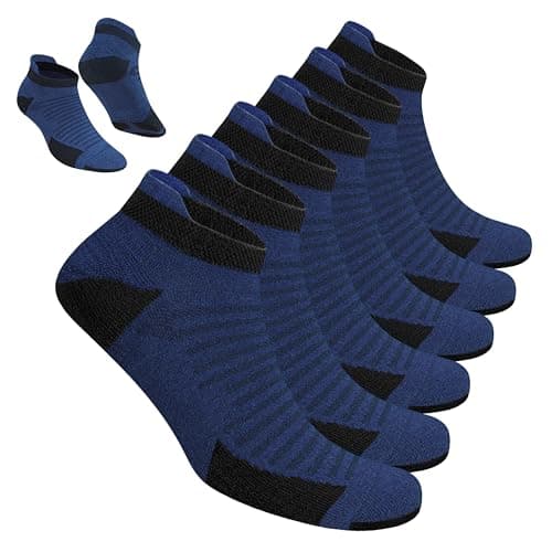 Image of BLITZSOX Men’s Sports Running Socks Ankle Length Cushioned Breathable Cotton, Pack of 6 (9-11, Denim Blue)