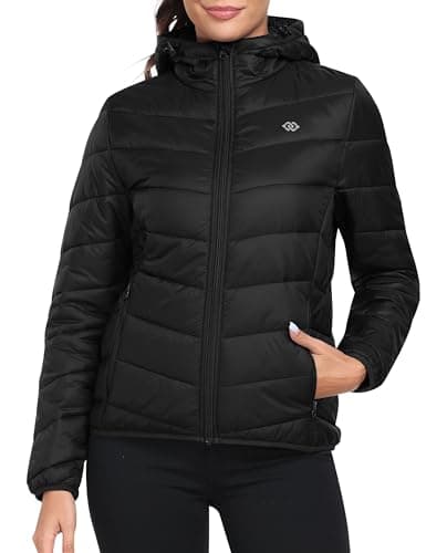 Image of MoFiz Womens Winter Puffer Jacket with Hood Lightweight Waterproof Padded Down Jacket for Hiking Outdoor Black XL