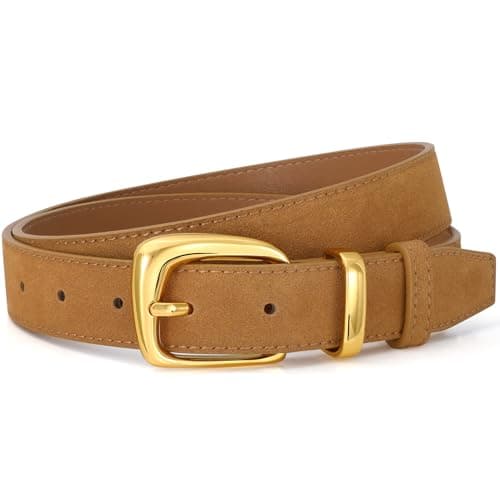 Image of VONMELLI Women Suede Leather Belt for Dresses Jeans Fashion Gold Buckle Ladies Waist Belts Brown Fit Waist Size 36-40 Inches