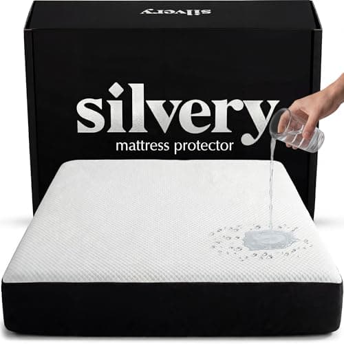 Image of Silvery Silver Infused Cooling Mattress Protector - Breathable Waterproof Protection Against Spills & Stains - Hypoallergenic Ultra Soft Fabric with Extra Deep 21” Pockets (White, Twin XL)