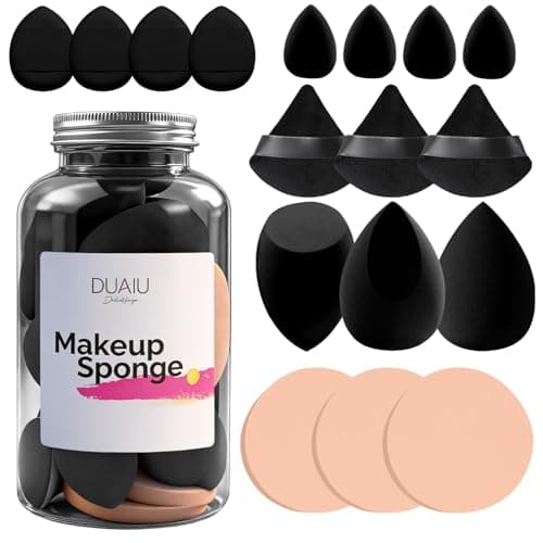 Image of DUAIU 17 PCS Makeup Sponges Set Beauty Blenders & Powder Puffs for Foundation Cream Powder Face Makeup Sponge with Blender Triangle Powder Puff and Mini Make up Sponges for Wet Dry Use