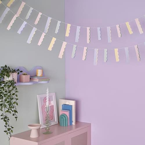 Image of Ginger Ray Pastel Wavy Card Stick Garland Bunting Hanging Party Decoration 5m