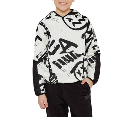 Image of EA7 Emporio Armani Graphic Series Boy Children's Hooded Sweatshirt in Brushed Cotton, Fancy Star White, 10 Years