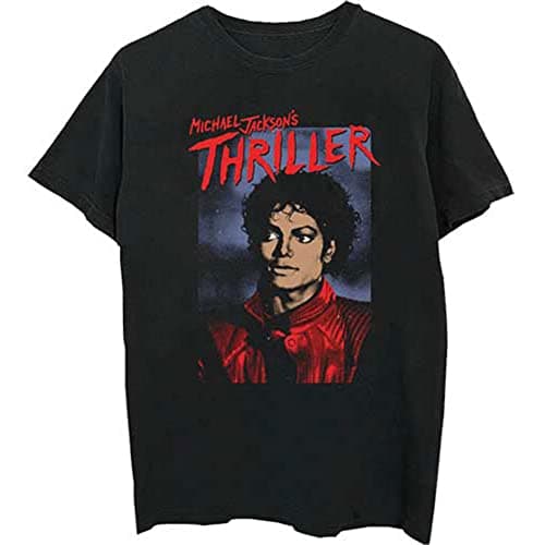 Image of Rockoff Trade Men's Michael Jackson Thriller Pose Regular Fit Crew Neck Short Sleeve T - Shirt, Black (Black Black), Medium (Manufacturer Size:Medium)