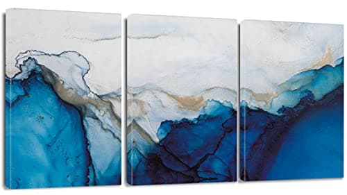 Image of Artscope 3 Pieces Abstract Wall Art Canvas Prints - Marble Blue and White Fluid Ink Picture Painting - Modern Wall Artwork Framed for Gifts Bathroom Living Room Home Office Decor - 30x40CM