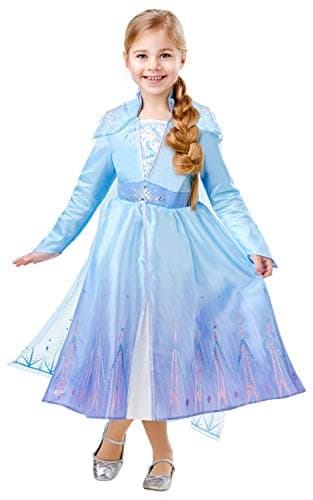 Image of Rubie's Official Disney Frozen 2, Elsa Deluxe Dress, Childs Costume, Size Age 9-10 Years